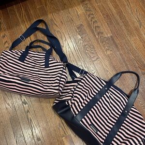Madden Girl Navy and Pink Striped Travel Bag Set